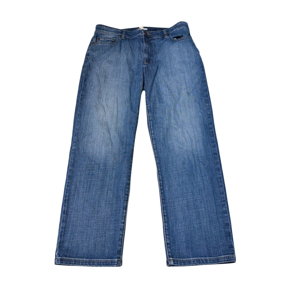 Eileen Fisher Organic Cotton Stretch Straight Leg Blue Jeans‎ Womens 12 W33 L26